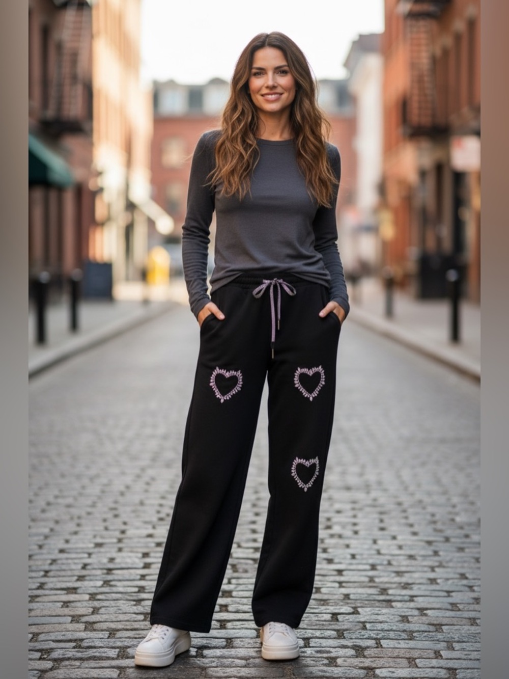 Lizette Collections Black Heart-Accent Wide Leg Sweatpants | New without Tags - Picture 1 of 10